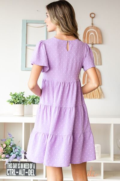 Vestido escalonado de manga corta con lunares suizos de tamaño completo Heimish 